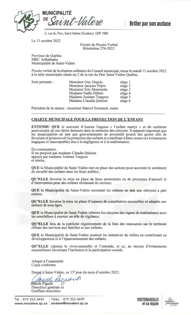 Charte municipale pour la protection de l'enfant