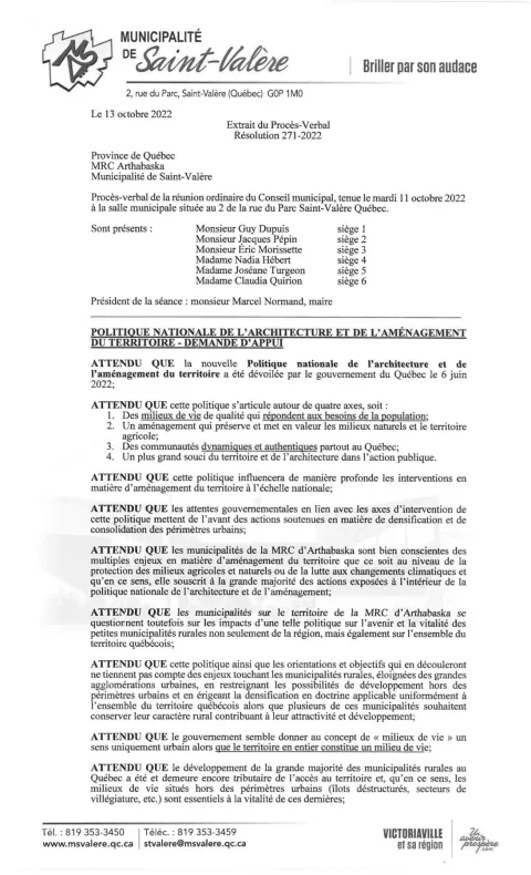 Politique nationale de l’architecture et de l’aménagement du territoire-demande d’appui