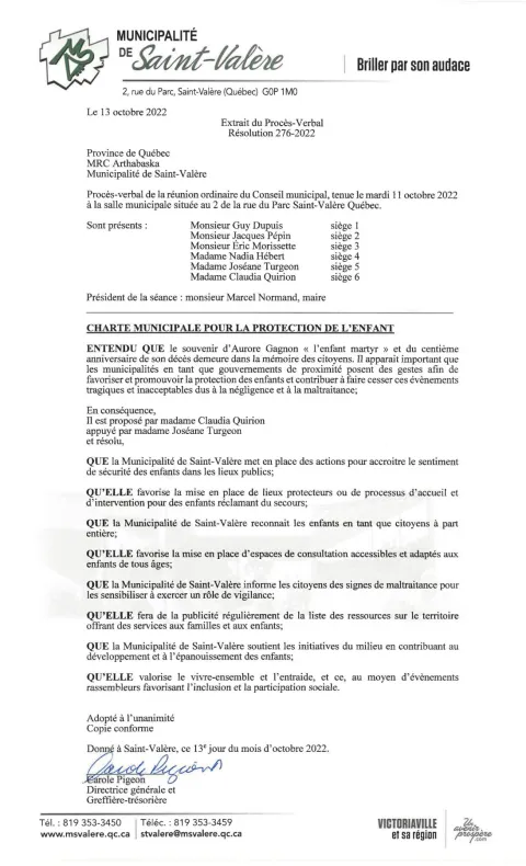 Charte municipale pour la protection de l'enfant